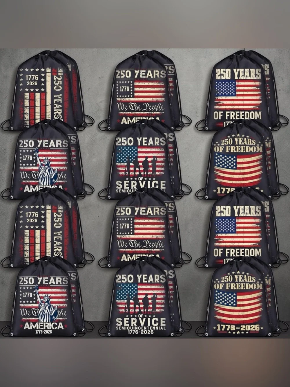 Patriotic 250 Years Drawstring Backpack - Black & Red